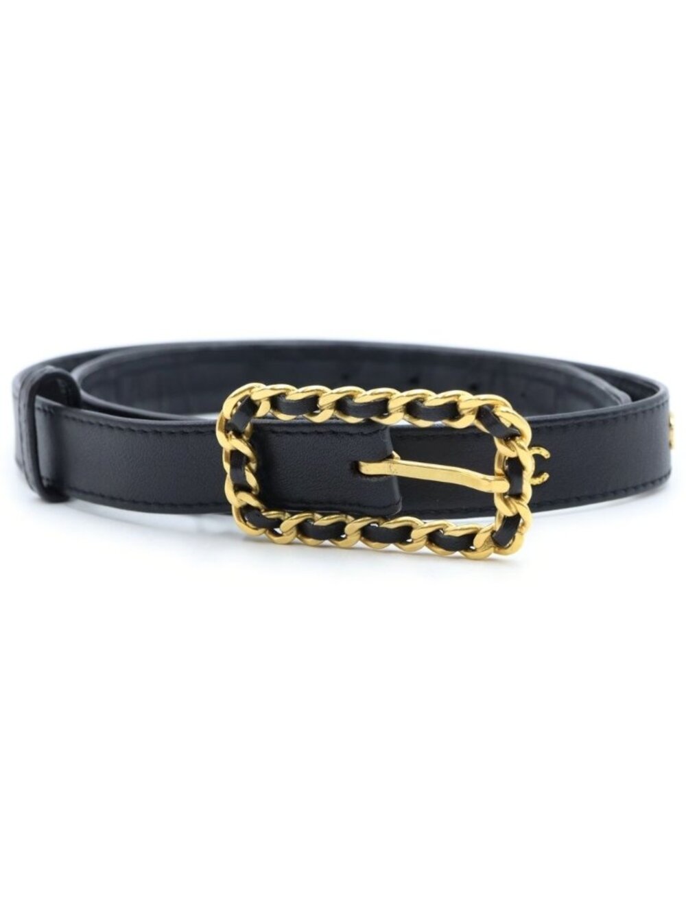 Chanel CC Logo Chain Buckle Belt Gold Black